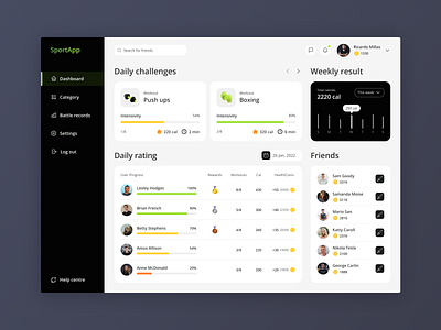 Workout App app challenge dashboard fitness sport sportapp ui ux webdesign workout