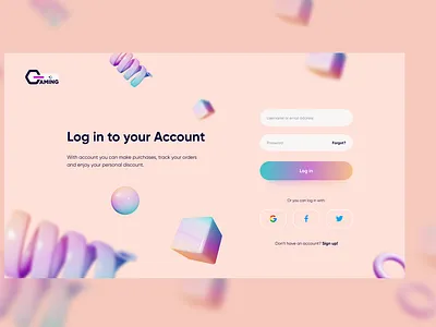 Log in page 3d design figma ui ux webpage website wed design