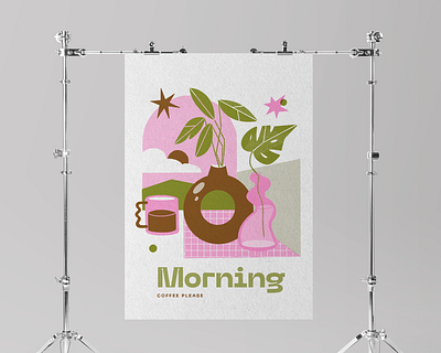 Good Morning abstract coffee day deco design illustration plant sleeping sun vases vector