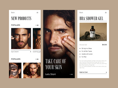 Skin Cares Products app app design classic design man minimal shop single skin care slider trends ui uiux ux webdesign