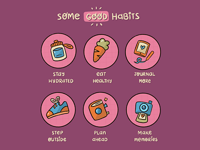 Good Habits graphic design hand drawn hand drawn icons hand drawn illustration icon design icons illustrated icons illustration logo procreate procreate illustration web icons