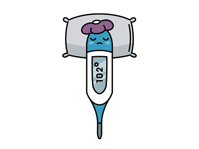 Thermometer Blues bed blue design feel better feeling blue fever get well high temp illustration illustrator monoline pillow recovery rest sick taking temperature temperature themometer unwell vector