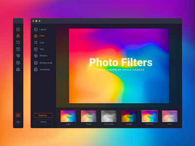 Photo Editing App app appdesign apple concept dailyui dark mode figma filters gradients icon identity image editing macos minimal photography photoshop poto ui user interface ux