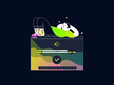 Easy Setup - Sleeping Illustration colorful dashboard dev tools devops green illustration neon night productivity saas setup sleeping startup yellow