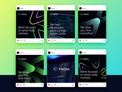 Helios Social Posts brand identity branding bright colorful dev tools devops instagram neon posts saas social media social posts startup