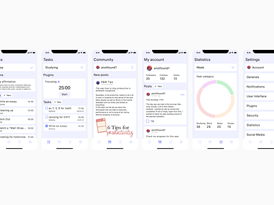 minTask - final app blue bright clear design education final mobile productivity social media ui ux uxui white