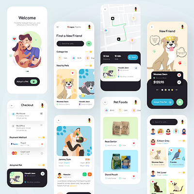 Pet Adopt Shop Application Design (Light Version) agency animal animal care app care cat design dog interface mobile app per care pet store pet ui pet web petshop ui designer ux veterinary visual website