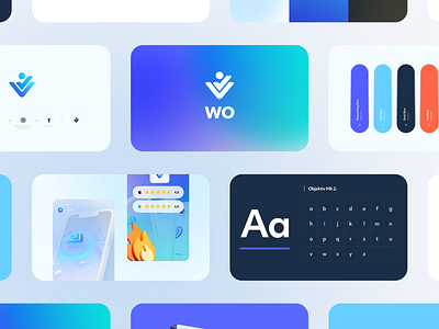 WO - Brand Identity 💙 3d app art direction brand brandbook branding case study design graphic design identity logo logotype marketing meeting mlm mobile motion graphics network ui wo