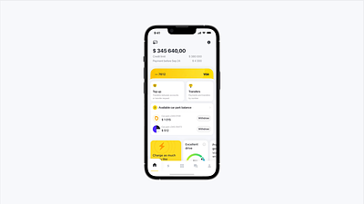 Credit card for taxi drivers app bank cab card charge credit crypto design driver ios mobile taxi top up transfer ui yellow