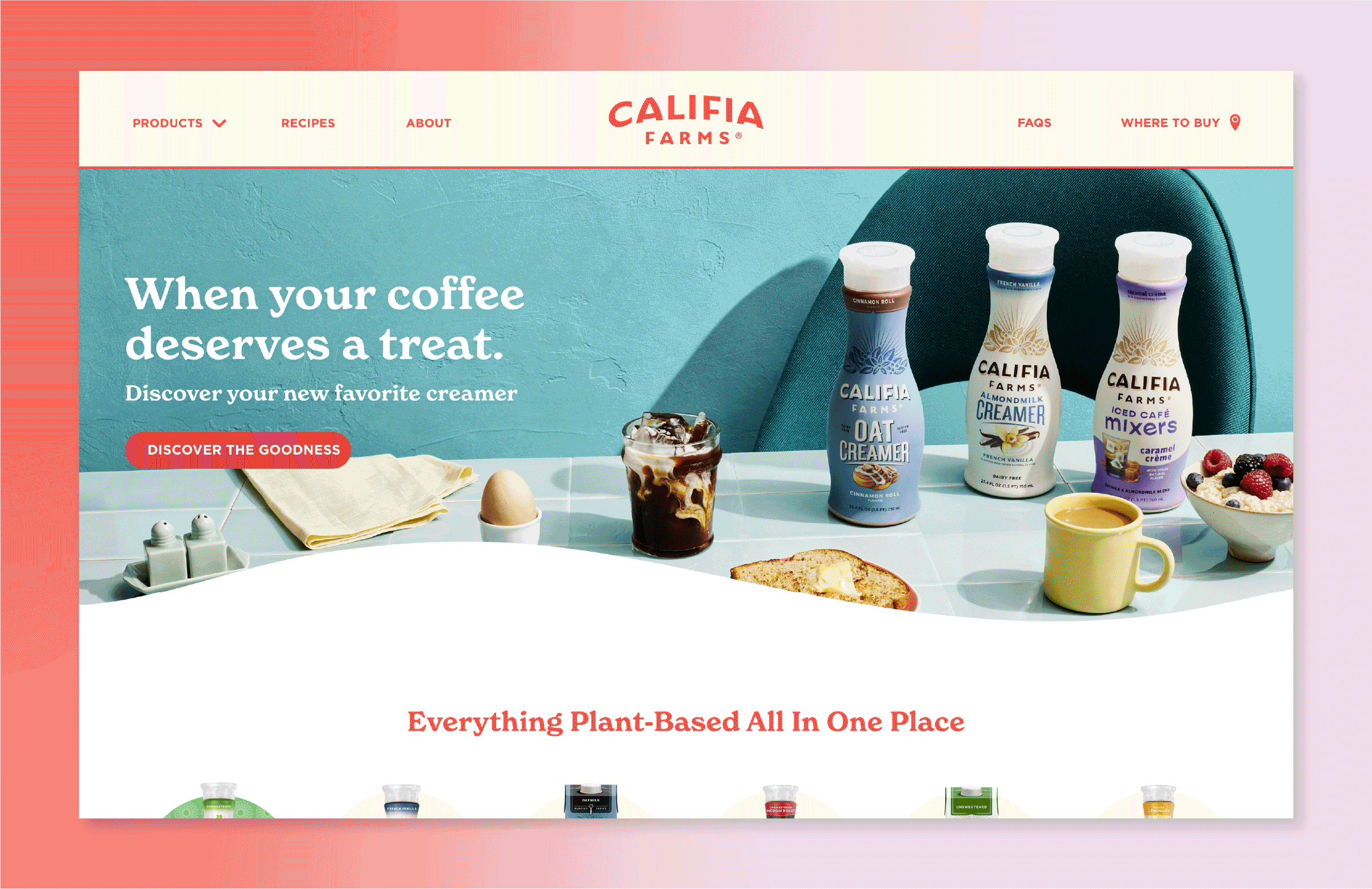 Califia Farms Website Redesign Concept almond milk beth mathews gif joyful los angeles milk oat milk patterns plant based plant based ui design vegan web design website photography