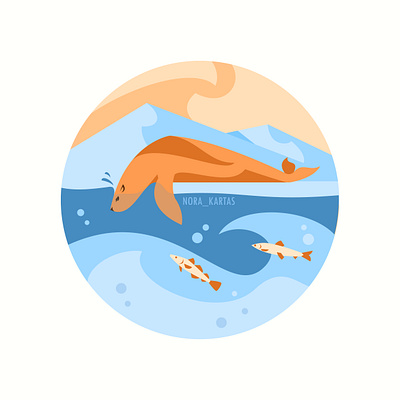 Sea Lion adobe illustrator animal arctic art blue design fish ice illustration orange sea lion snow vector water wild