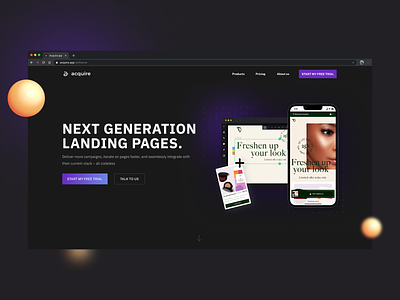 Acquire Landing page art direction branding dark ecommerce landing purple ui ux