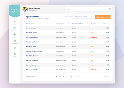 Appointments View - Medical App appointments appointments table blue clinic design fertility clinic green logo medical medical app product design receptionists