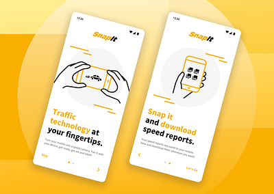 SnapIt - Onboarding Screens branding camera commercial illustration milton keynes onboarding onboarding screens orange product design radar radar technology snap snapit snaps traffic traffic app traffic technology uk yellow