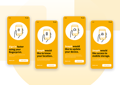 SnapIt - Permission Screens for Android app android app design illustration milton keynes onboarding illustrations orange permission screens product design radar radar technology traffic traffic technology app uk yellow