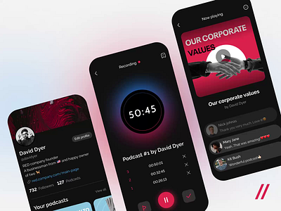 Corporate Podcast App animation app app interaction dashboard design employee interaction interface manager member mobile app mobile ui motion platform podcast record search ui uiux ux