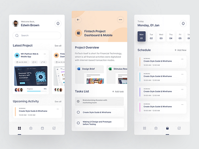 Task Management App Mobile - Dashtask app calendar card clean daily task design management manager minimalist mobile modern pastel productivity progress project schedule task team ui ux