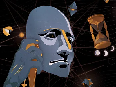 Time Flows in Reverse (closeup) design head human illustration logo planet poster sky space stars