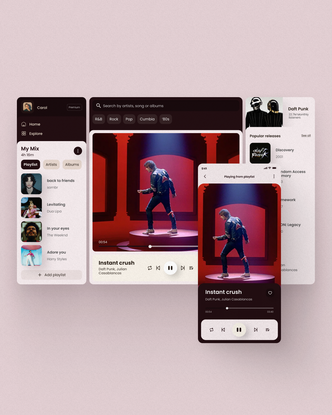 Music Player | Daily UI 009 app daftpunk dailyui dailyui009 figma music musicplayer player red songs spotify ui uidesign visualdesign