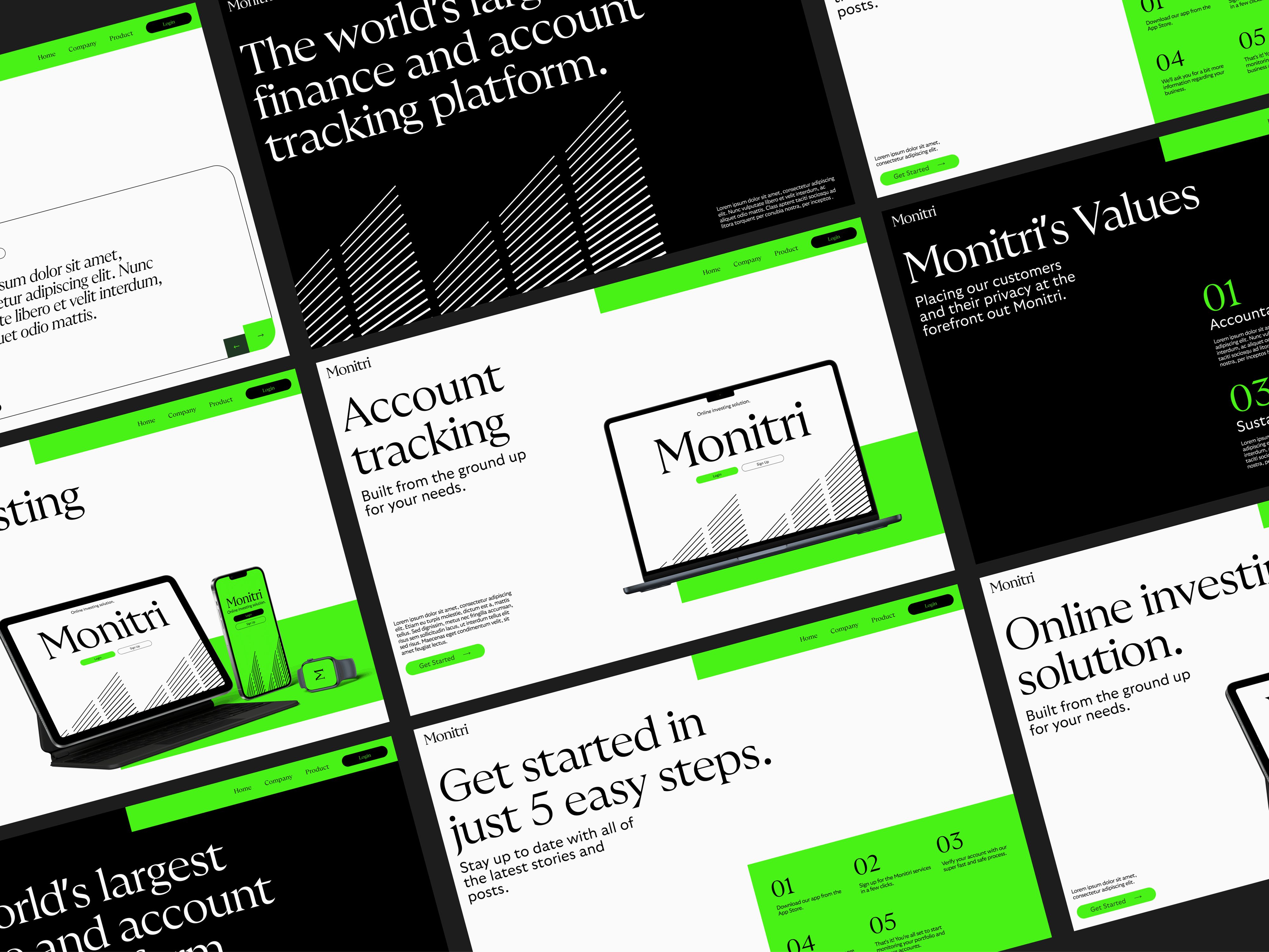 Monitri - Fintech App Landing Page Concept abstract business corporate design digital finance fintech gt ultra minimalist typography web whitespace