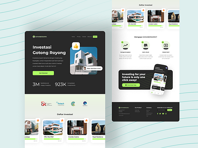 DANABERSAMA - Property Investment Landing Page app branding dark design green illustration investment landing page property trending typography ui ux