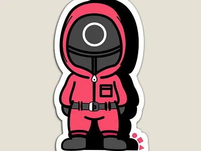 Masked Circle Soldier- Cute Pink Squid Game art characters design circle cute digital art drawing geometric design illustration line art minimalist pink rectangle red simple soldiers squid game squid game characters squid game kdrama trending triangle