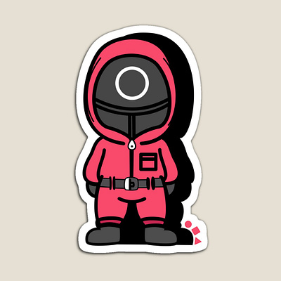 Masked Circle Soldier- Cute Pink Squid Game art characters design circle cute digital art drawing geometric design illustration line art minimalist pink rectangle red simple soldiers squid game squid game characters squid game kdrama trending triangle