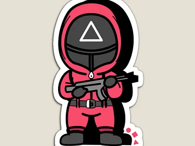 Triangle Mask Soldier - Cute Pink Squid Game art character design circle cute design digital art drawing geometric design illustration kdrama pink red simple square squid game squid game quotes squid game soldiers squid game workers trending triangle