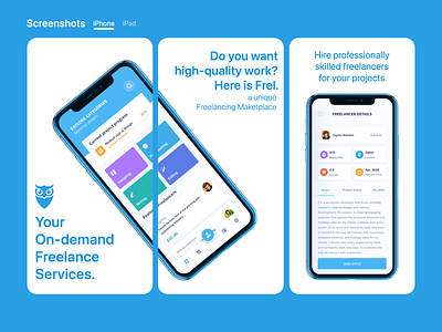 Freelancing App screenshots iOS Concept app app screenshots branding design graphic design illustration logo store graphics ui vector
