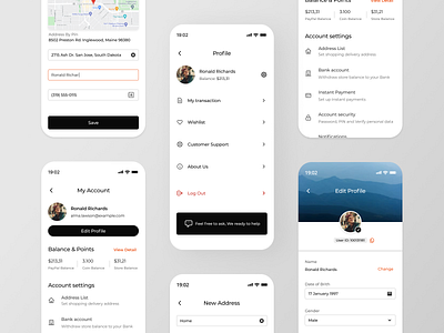 Shopping Account Settings App account settings app clean design edit user credentials edit user information forms minimal mobile mobile app mobile app design mobile app user mobile design product design profile page settings settings ui ui uidesign user