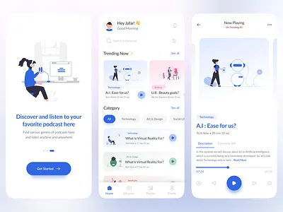 PodcastQu : Podcast Mobile App appdesign audio book branding daily dailyui design dribbblers figma graphic design illustration music player player podcast podcast app song ui uidesign ux vector