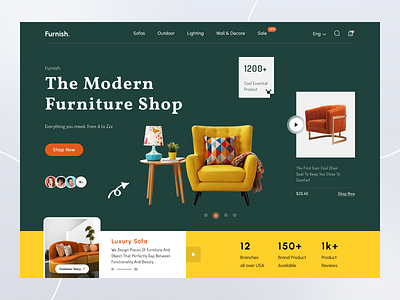 Furniture Ecommerce Website architecture clean couch e shop ecommerce furnish furniture futniture homedecor homepage interior landing page living room minimal online store product design ui web design website website design