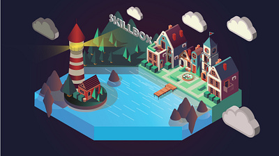 Air bay illustration isometry landscape town vector