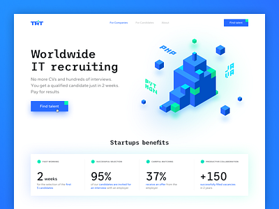 TRT Landing | Hero Screen Concept clean concept cubes design hero screen illustration light modern recruting redesign screen startups talents ui web website