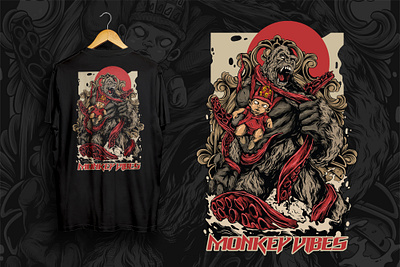 Monkey Vibes Tshirt Design 3d animal animation app art artist beer branding dark design graphic design illustration logo monkey motion graphics red side ui vibes work