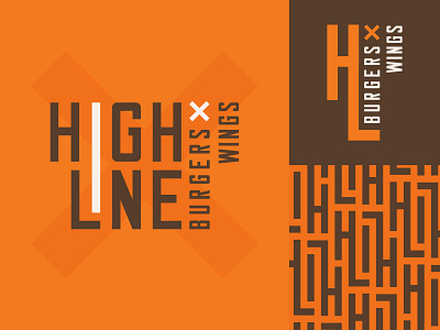 Highline Burgers X Wings brand branding brown burger design logo monogram orange outdoor pattern restaurant san serif type typography vector wings