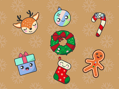 Kawaii Xmas Stickers design graphic design illustration