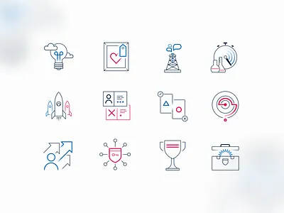 Virtual experience icon set american app blue branding business corporate design icons illustration logo minimal modern professional red stylish technical ui ux vector white