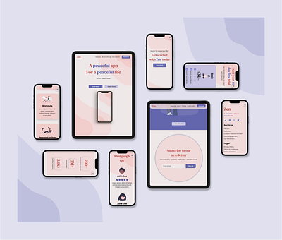 Zen ~ mobile about page beauty css design features page figma html iphone landing page mockup pink testimonial page ui website wellness zen