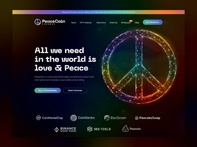 Peace Coin Finance - Crypto Coin landing page design concept binance bitcoin blockchain branding crypto cryptocurrency design eth etherium finance metaverse nft peace coin token ui user interface ux wallet website website design
