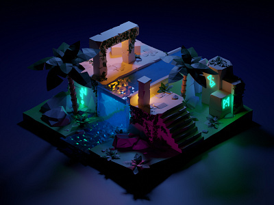 Night Temple 3d 3dgraphics blender design graphic design illustration isometric portfolio