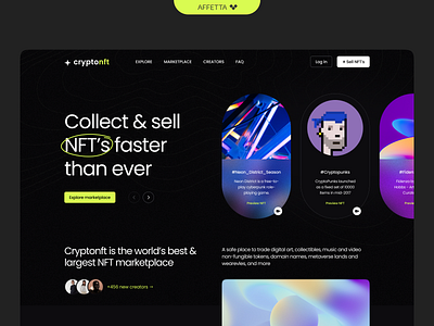 CRYPTONFT | NFT Marketplace Concept Exploration blockchain crypto cryptocurrency cryptopunk dark design gradient marketplace nft nfts ui ux web website