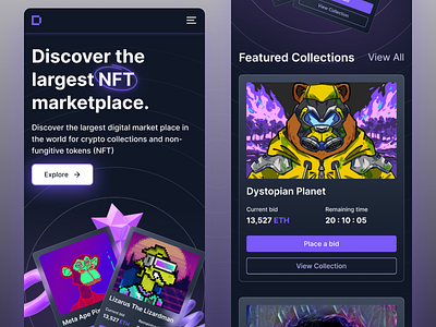 NFT Marketplace Website 💜 Mobile Version beauty product clean colors illustration inspiration iphone logobranding mobile nft pink product product design responsive samsung typography ui ui ux ux vector website