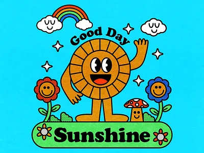 Good Day Sunshine blue color design flowers fun green happy illustration minimal orange sun sunny vector yellow