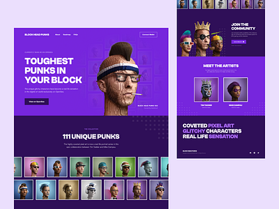 BLOCKHEADPUNKS NFT - Landing page Concept blockchain blockheadpunks collection crypto ethereum landing page nft opensea token ui web design website website design