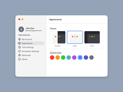 FocalTimer Settings Window Appearance app design flat focaltimer graphic design minimal ui web