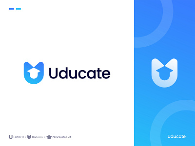 Uducate Logo Design: Letter U + Uniform + Graduate Hat branding certificate college course course logo education education logo graduate graduation hat knowledge learning letter u logo design logo designer modern logo popular logo uniform university university logo