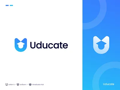 Uducate Logo Design: Letter U + Uniform + Graduate Hat branding certificate college course course logo education education logo graduate graduation hat knowledge learning letter u logo design logo designer modern logo popular logo uniform university university logo