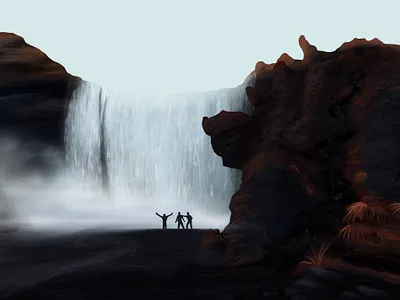 Waterfall drawing dribbble friends graphic illustration landscape procreate rock waterfall