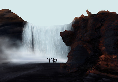 Waterfall drawing dribbble friends graphic illustration landscape procreate rock waterfall